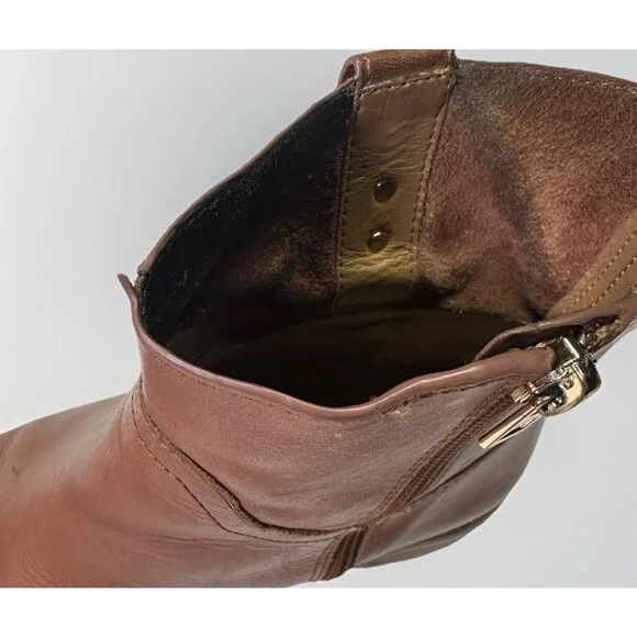 Coach Leather Ankle Boots Women’s Size 8 Brown Zip-Up Logo Turnlock Detail - Picture 6 of 11